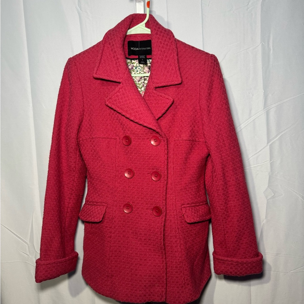 Moda International Fuchsia Double-Breasted Pea Coat Size S